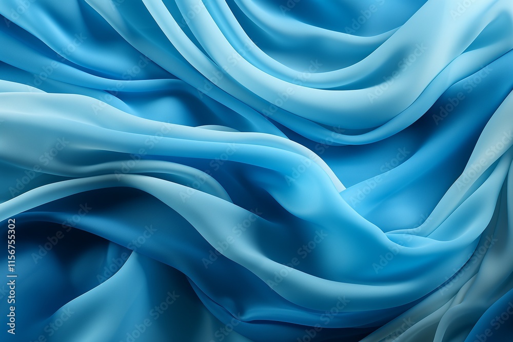 Obraz premium A beautiful flow of blue silk fabric on a white background.