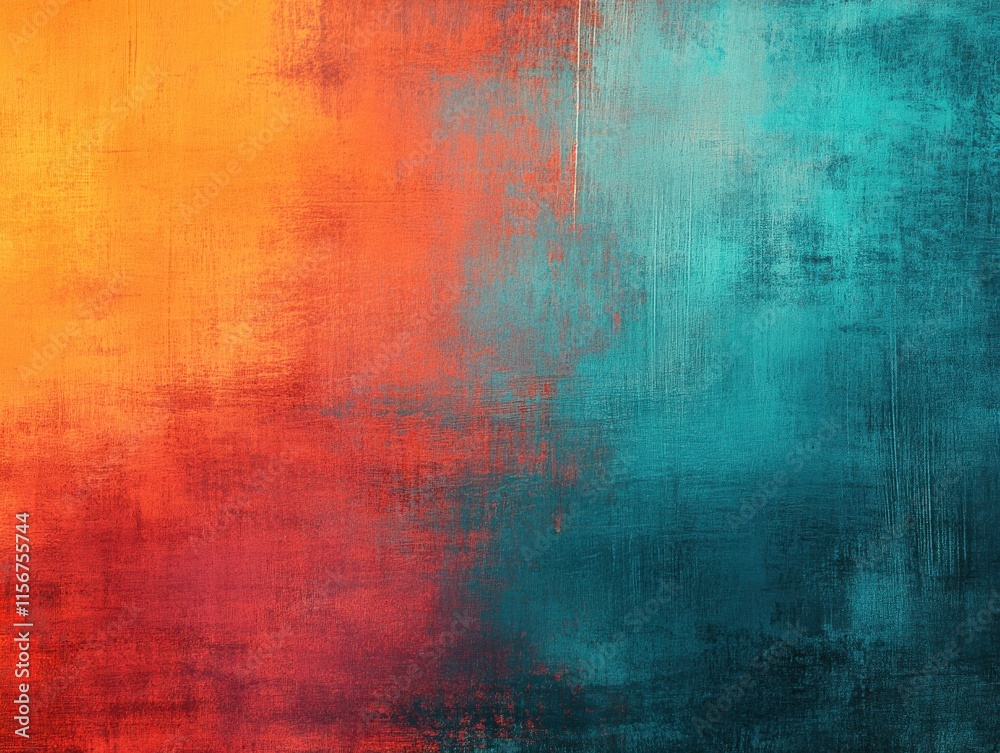 Fototapeta premium Vibrant abstract texture with orange and teal color blend.