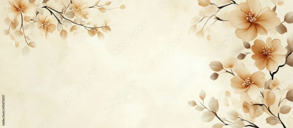 Floral Pattern on Creamy Background with Soft Texture and Blank Space for Text Insertion Floral Pattern on Creamy Background with Soft Texture and Blank Space for Text Insertion