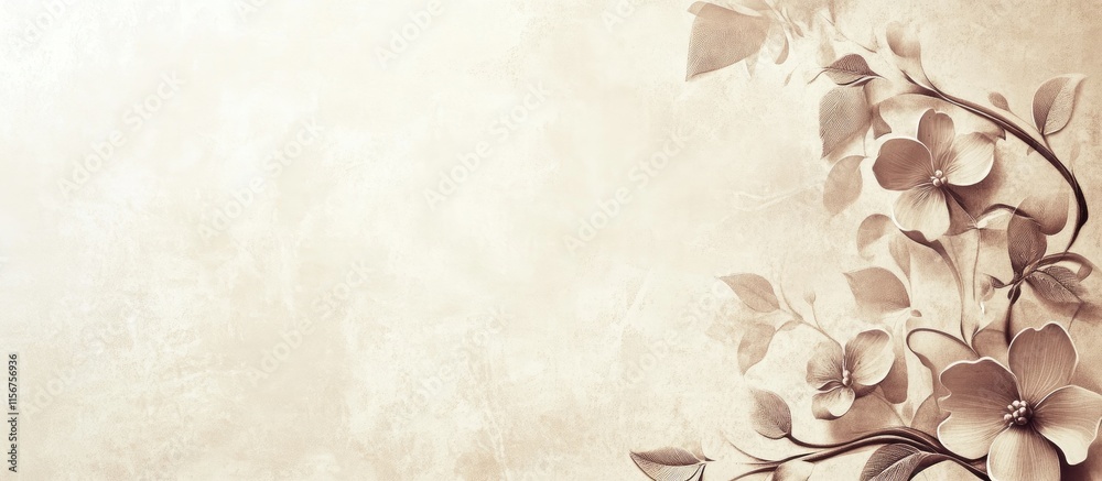 Elegant Floral Design on Cream Background with Soft Texture and Ample Space for Text or Branding Overlay Elegant Floral Design on Cream Background with Soft Texture and Ample Space for Text or Branding Overlay