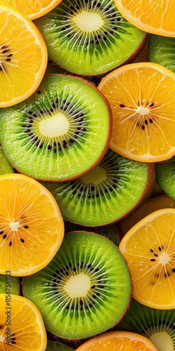 Vibrant Close-Up of Fresh Kiwi and Orange Slices in a Juicy Pattern Digital Illustration for Mobile Wallpaper Art