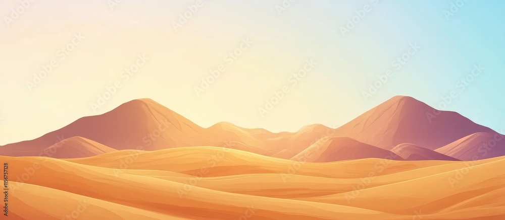 Vibrant desert landscape featuring endless sand dunes and mountains under a clear sky with ample space for text placement Vibrant desert landscape featuring endless sand dunes and mountains under a clear sky with ample space for text placement