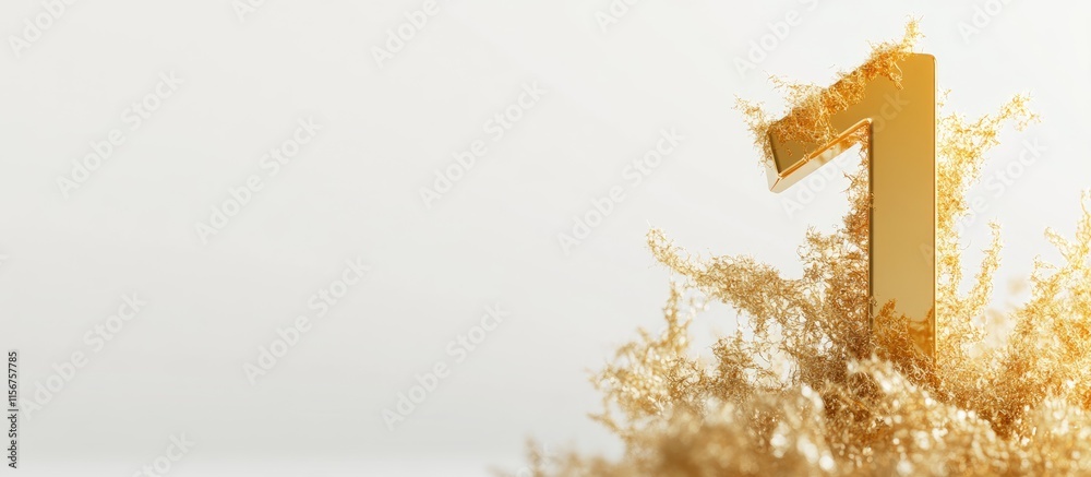 Gold 3D number one made of seaweed with blank space for text ideal for birthdays or anniversary celebrations Gold 3D number one made of seaweed with blank space for text ideal for birthdays or anniversary celebrations