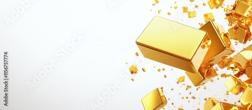 Gold Bar with Shattered Pieces on a Clean White Background Ideal for Financial and Luxury Themes photo