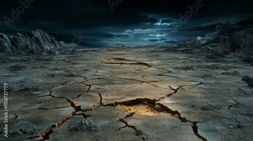Cracked Earth Under Full Moon