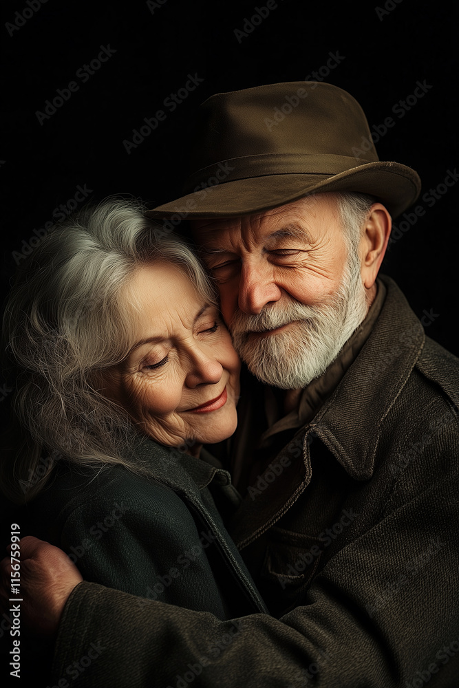 Elderly couple embracing each other symbolizing love and affection. Elderly couple embracing each other symbolizing love and affection.
