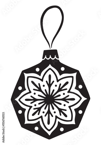 Christmas ball. Hand drawn vector. Black and white illustration.