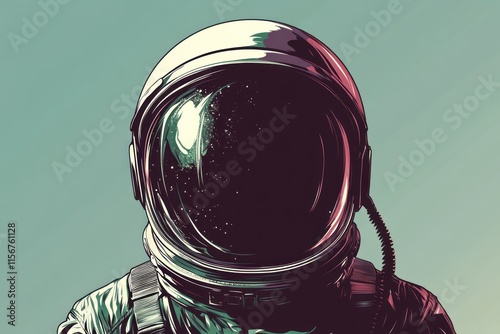 Astronaut with a reflective helmet against a muted green background