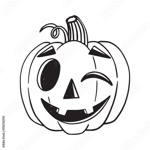 Halloween pumpkin smile. Black and white sketch. Illustration in hand drawn style.