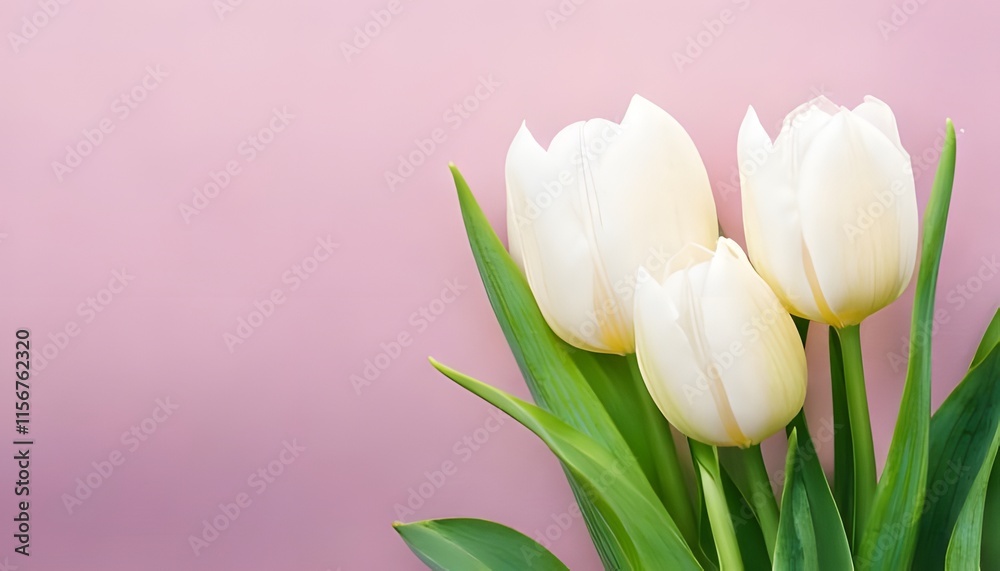 A pair of white tulips in full bloom, radiating elegance and simplicity, set against a soft pink background, symbolizing purity, renewal, and the timeless charm of nature’s beauty A pair of white tulips in full bloom, radiating elegance and simplicity, set against a soft pink background, symbolizing purity, renewal, and the timeless charm of nature’s beauty