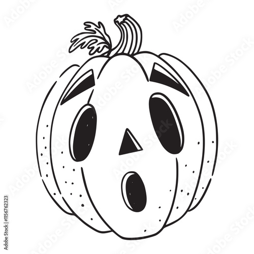 Halloween pumpkin smile. Black and white sketch. Illustration in hand drawn style.