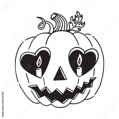 Halloween pumpkin smile. Black and white sketch. Illustration in hand drawn style.