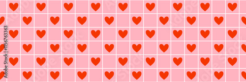 Heart seamless pattern illustration. Cute romantic love background, checkered print. Valentines day holiday, wedding design