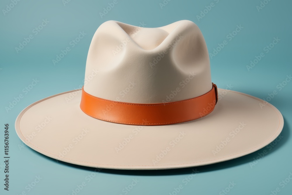 there is a white hat with a orange band on a plate there is a white hat with a orange band on a plate