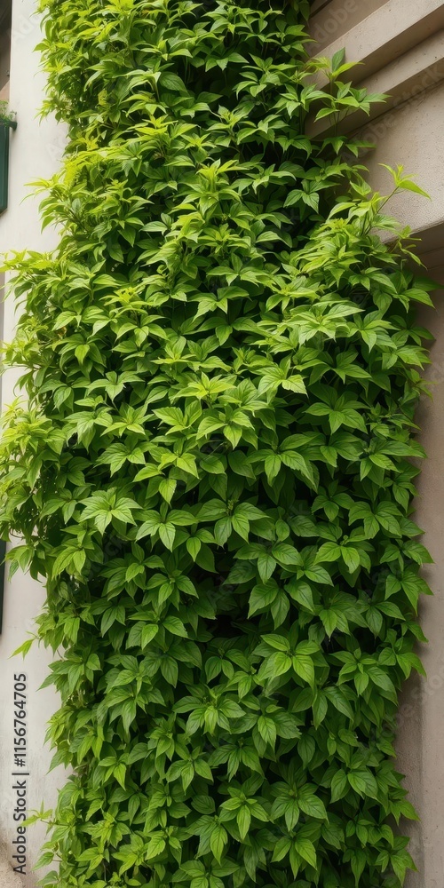 Vivid green foliage overflowing from a building's corner, natural,flora,wallpaper