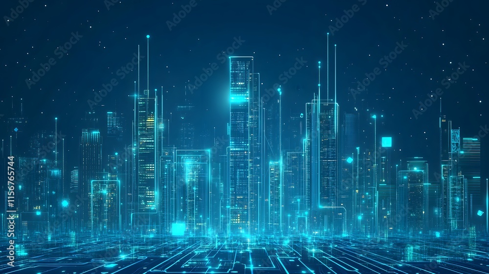 Futuristic Cityscape Digital Network Skyline Futuristic Cityscape Digital Network Skyline