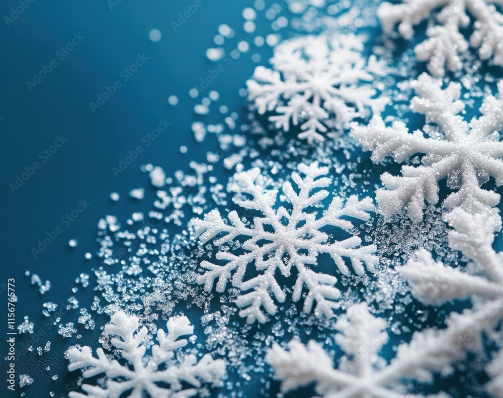 Frosty Snowflakes on a Cool Blue Background, Capturing the Intricate Patterns and Textures of Winter's Beauty, Ideal for Seasonal Themes and Holiday Designs Frosty Snowflakes on a Cool Blue Background, Capturing the Intricate Patterns and Textures of Winter's Beauty, Ideal for Seasonal Themes and Holiday Designs