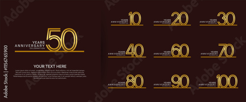 logo anniversary set. gold color with long line on red background for special event