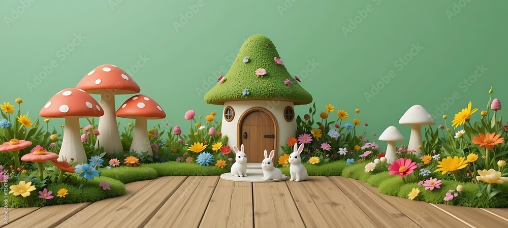 custom made wallpaper toronto digitalEnchanted Mushroom House: Whimsical Spring Garden Scene