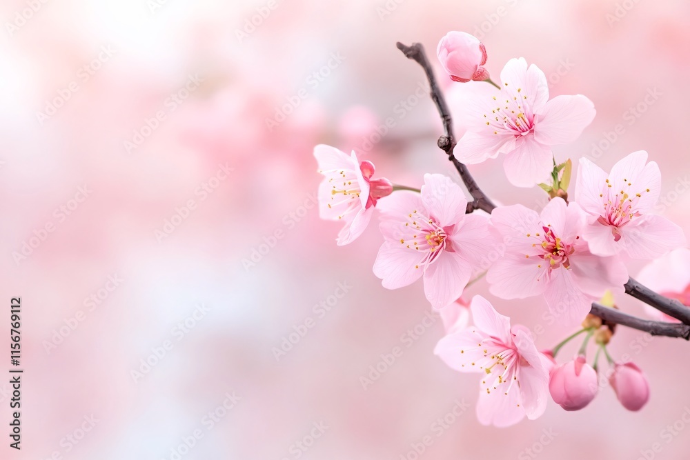 Delicate cherry blossoms bloom softly against a blurred pink background, creating a serene, picturesque spring scene. Delicate cherry blossoms bloom softly against a blurred pink background, creating a serene, picturesque spring scene.