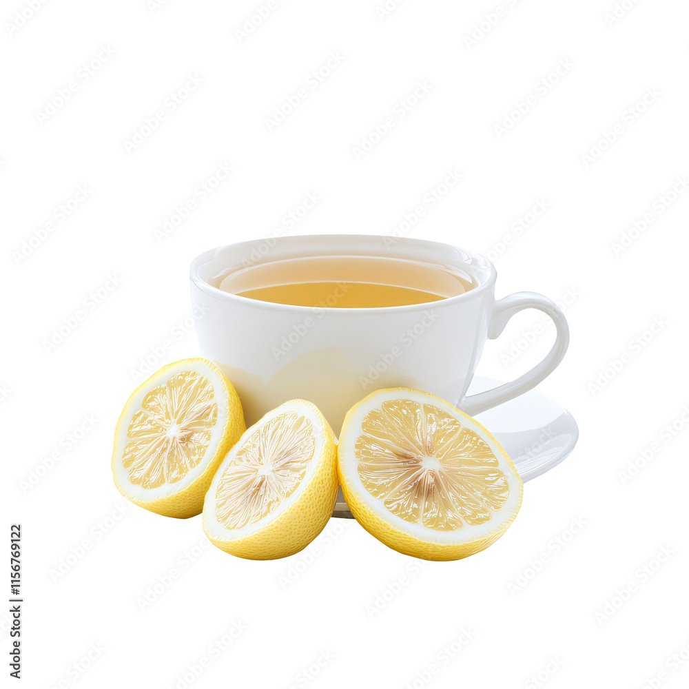White cup of green herbal tea with lemon on transparent background. Png clipart of tea advertisement, home treatment, vitamin aromatic drink White cup of green herbal tea with lemon on transparent background. Png clipart of tea advertisement, home treatment, vitamin aromatic drink