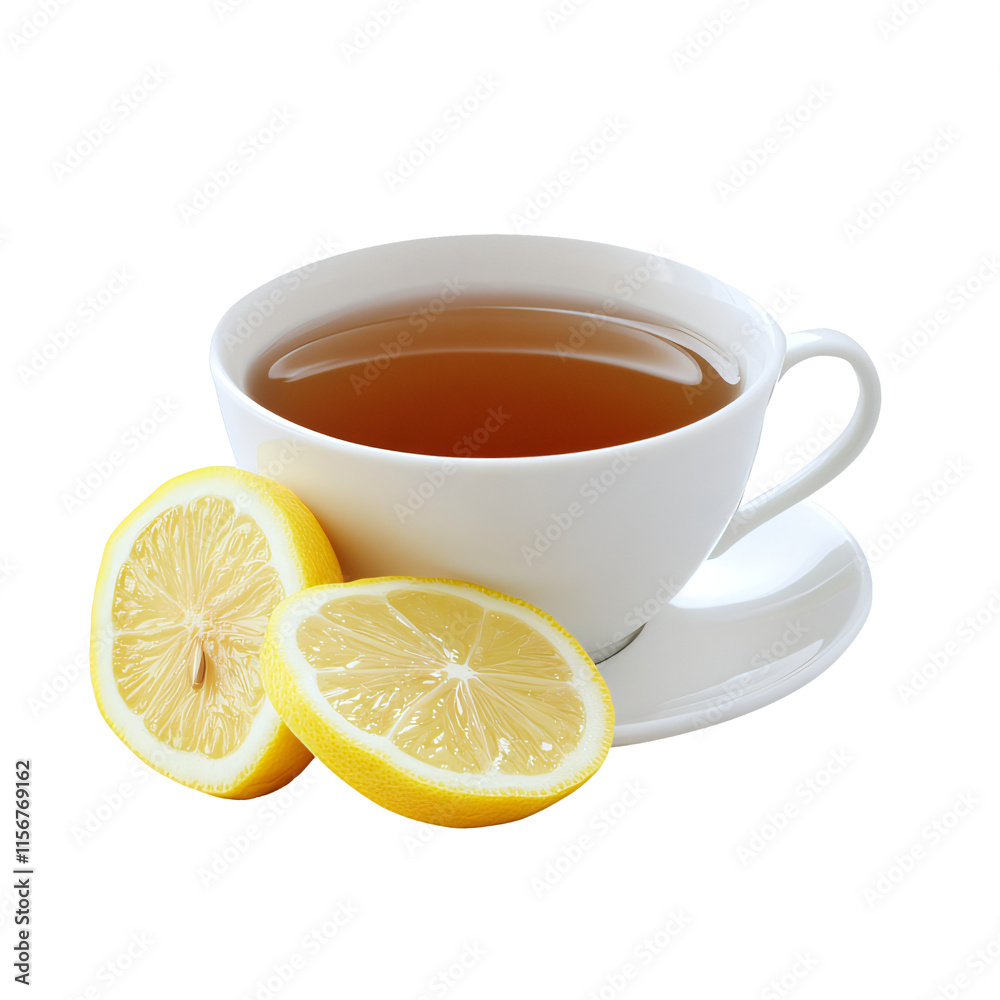 White cup of red, black or brown tea with lemon on transparent background. Png clipart of tea advertisement, home treatment, vitamin aromatic drink White cup of red, black or brown tea with lemon on transparent background. Png clipart of tea advertisement, home treatment, vitamin aromatic drink