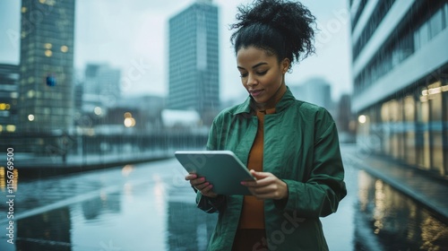 The Woman with Tablet Outdoors