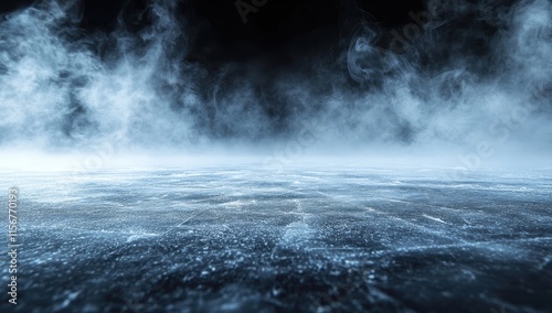 Mystical Frosty Landscape with Ethereal Mist and Glowing Ice Surface, Evoking a Dreamlike Atmosphere Perfect for Fantasy Art and Winter Themes