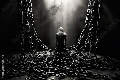 3 broken chains broken chains radiating outward representing a l