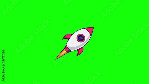 footage animatiob futuristic rocket isometric line art with fill on greenscreen background