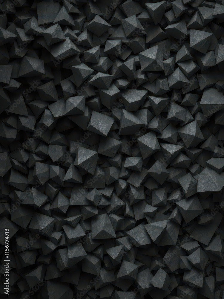 Obraz premium Intricate, low-poly dark shapes form a chaotic yet structured background, polygonal, digital art, geometric background