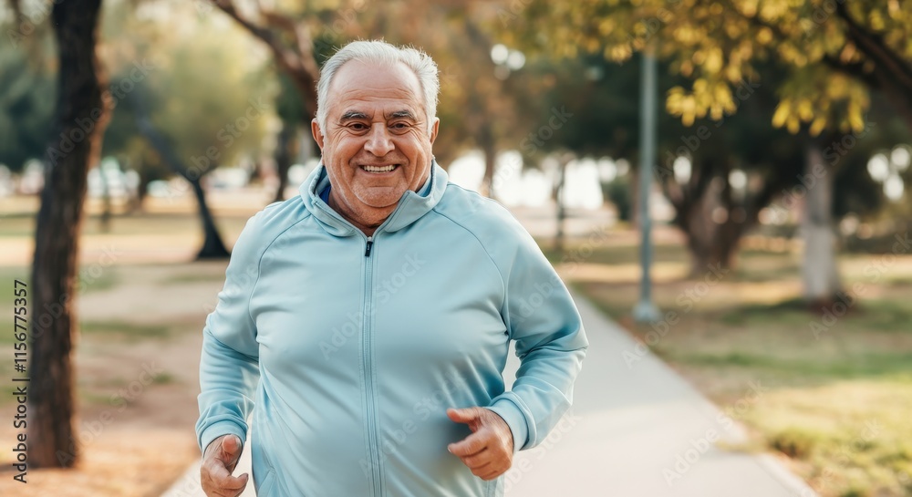 Elderly hispanic man enjoys morning jog in tranquil park setting for fitness and health inspiration Elderly hispanic man enjoys morning jog in tranquil park setting for fitness and health inspiration