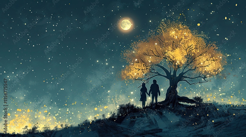 flat design, illustration, The Talking Tree: A fantasy world where trees converse with humans flat design, illustration, The Talking Tree: A fantasy world where trees converse with humans