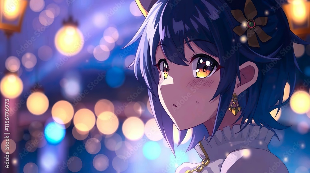 A de-focused abstract background featuring shimmering glitter lights in blue, gold, and black hues. A de-focused abstract background featuring shimmering glitter lights in blue, gold, and black hues.