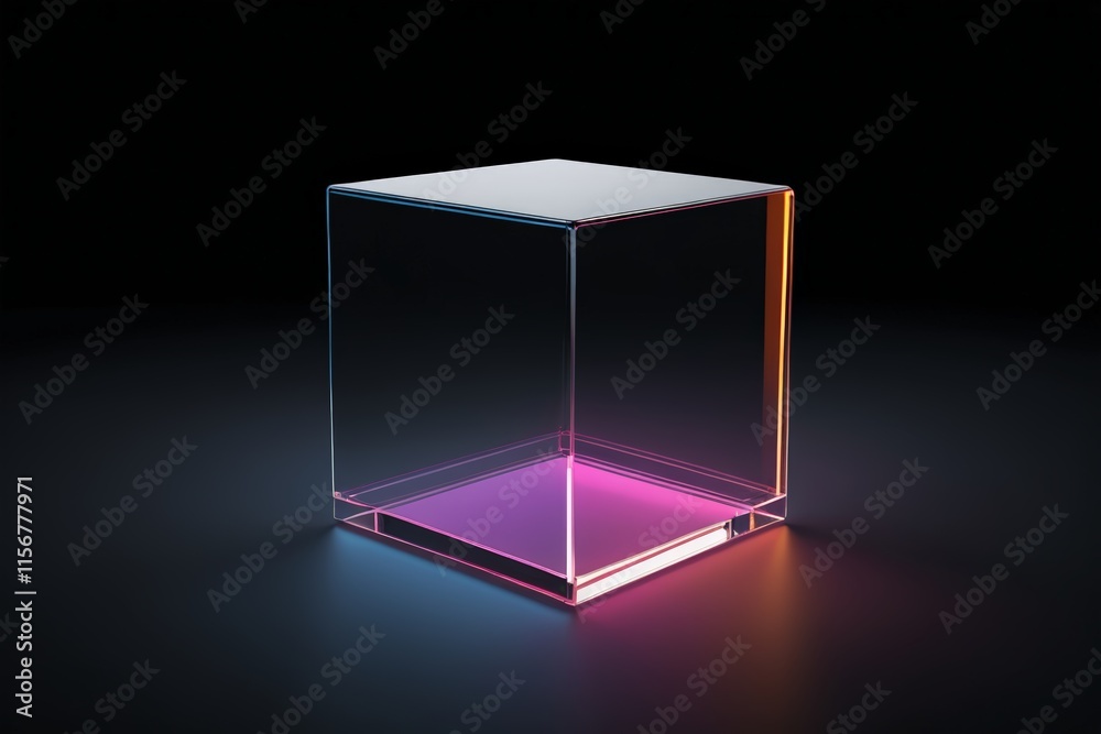 a close up of a glass cube with a neon light inside a close up of a glass cube with a neon light inside