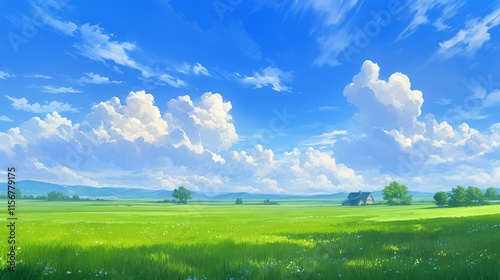 草原と青空の背景素材
