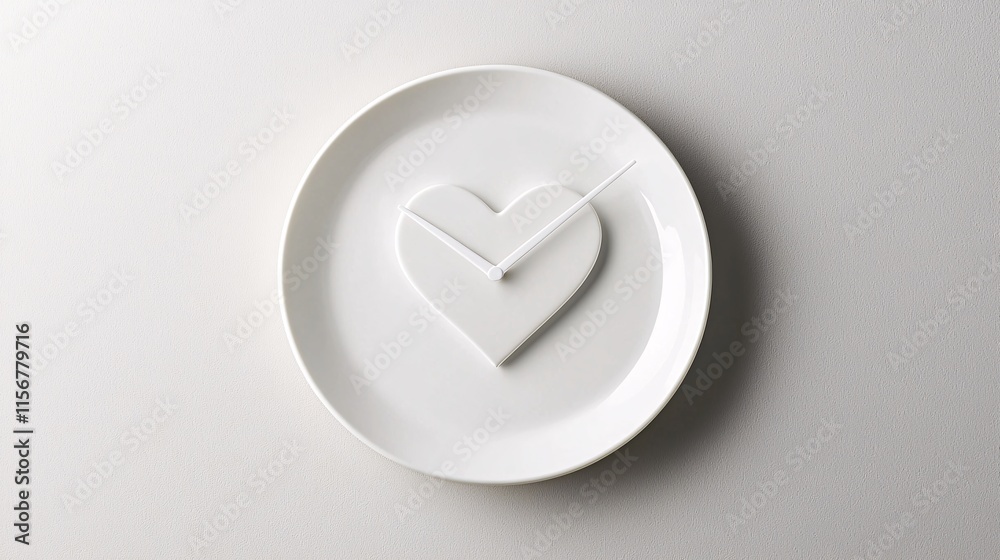 A minimalist wall clock with heart-shaped clock hands symbolizing love and the passage of time, placed against a neutral background with soft shadows A minimalist wall clock with heart-shaped clock hands symbolizing love and the passage of time, placed against a neutral background with soft shadows