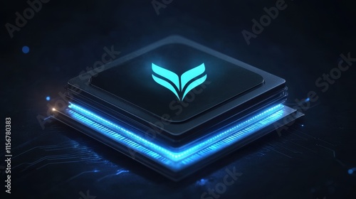 Futuristic Technology: A Glowing Microchip with a Sleek Logo Design