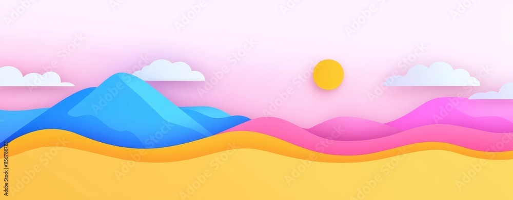 An energetic abstract landscape showcasing geometric wave mountains during sunset, a colorful digital creation perfect for modern home decor. An energetic abstract landscape showcasing geometric wave mountains during sunset, a colorful digital creation perfect for modern home decor.