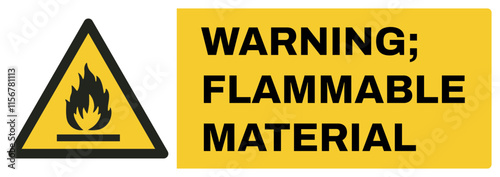 ISO warning safety signs uppercase text_warning ; flammable material_landscape size 1/2 a4/a3/a2/a1 