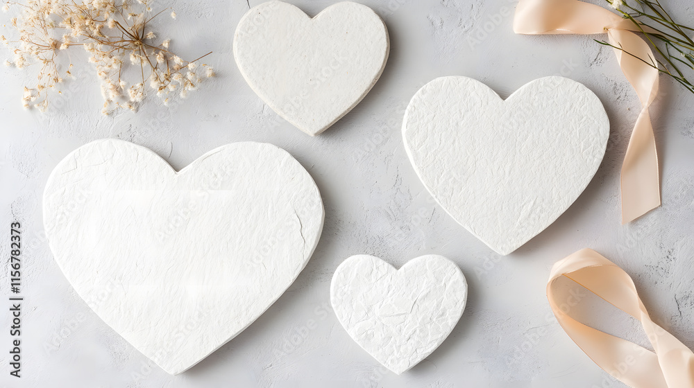 Obraz premium Creative heart-shaped decor indoor art display minimalist style soft lighting elegant arrangement