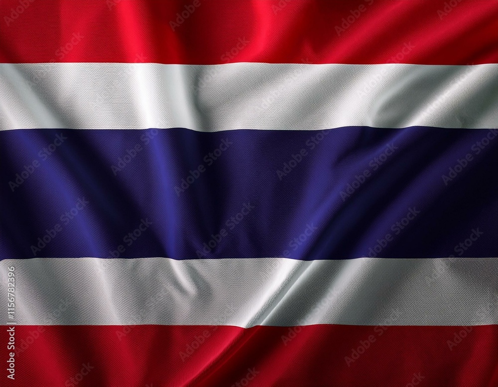 Naklejka premium A flag of Thailand is flying in the sky. The flag is red, white, and blue