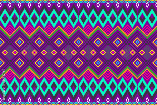 Abstract geometric design of ethnic rugs, fabric, clothing, rugs, vector illustrations, embroidery style, seamless, and wallpaper.