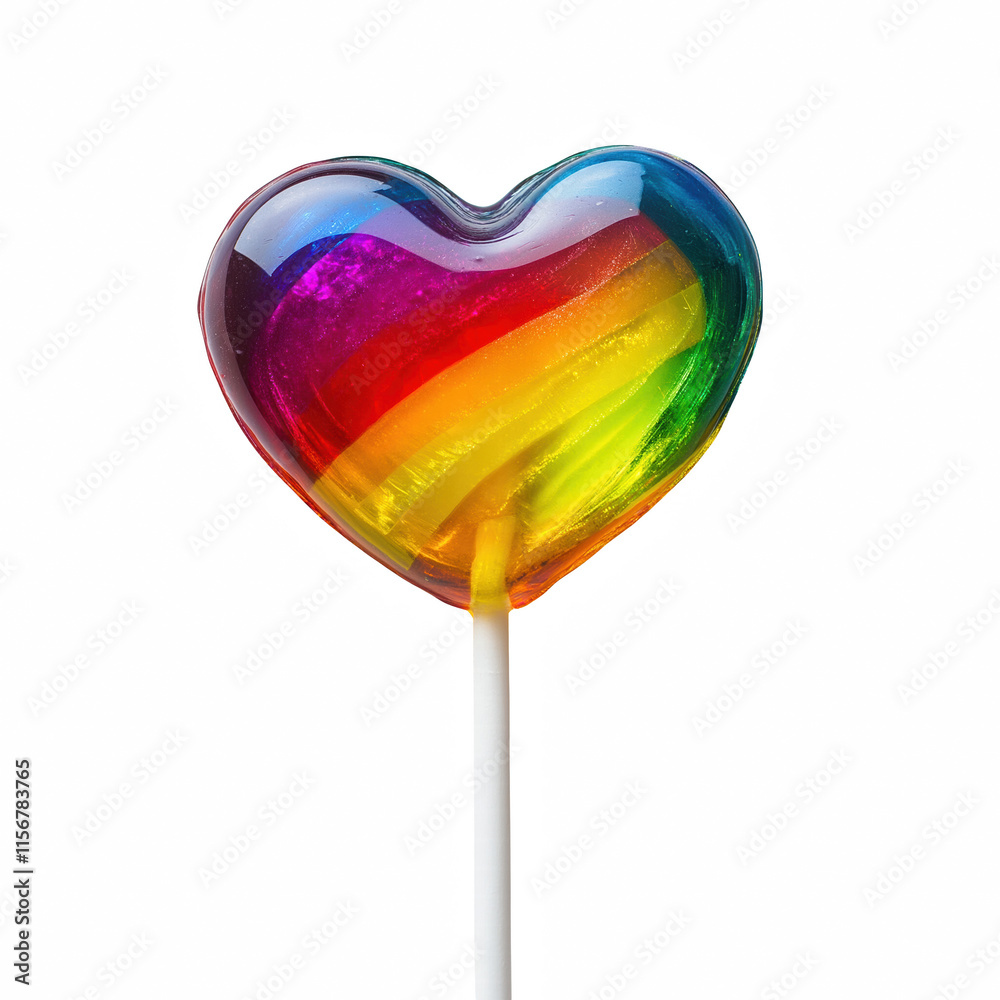 rainbow lollipop in heart shaped with white stick isolated on transparent background Generative Ai. rainbow lollipop in heart shaped with white stick isolated on transparent background Generative Ai.