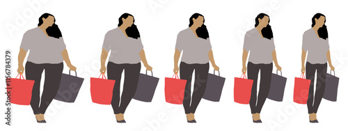 Conceptual fat overweight obese female vs slim fit healthy body after weight loss or diet on white background banner. A  fitness, nutrition or obesity, health shape illustration vector as silhouettes