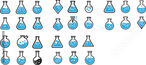 set of bundle chemical flask vector icon collection