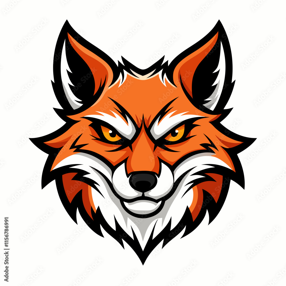 Angry Fox Head Silhouette Vector on White Angry Fox Head Silhouette Vector on White