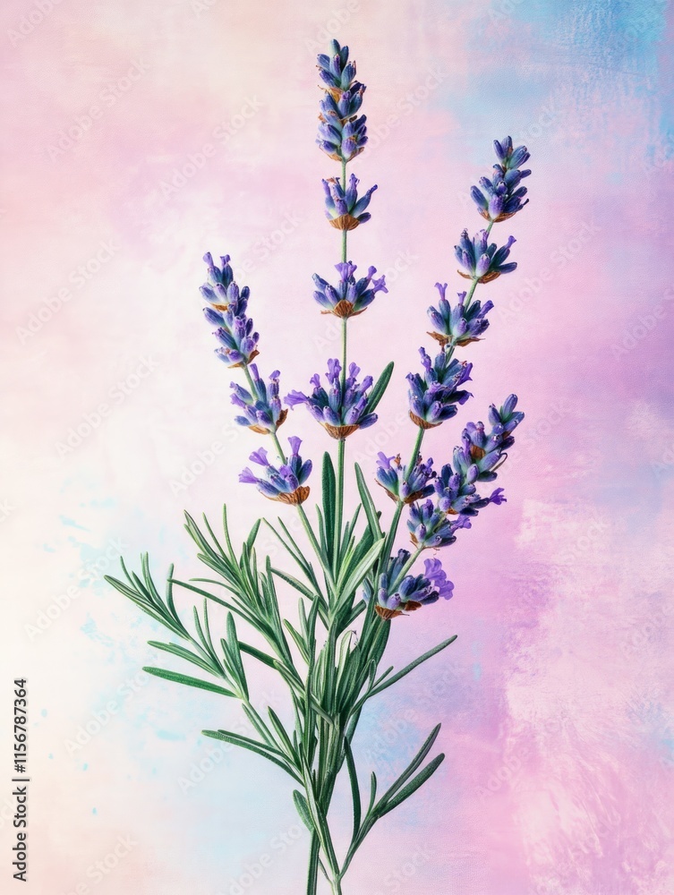 Fototapeta premium The natural elements include various herbs, leaves, and sprigs, such as eucalyptus, rosemary, lavender, and sage.