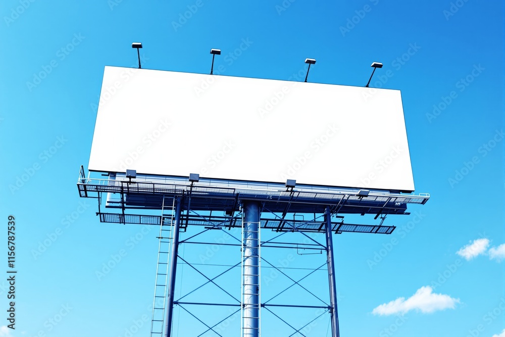 Blank billboard mockup on a tall metal structure, blue sky in the background, concept of advertisement space and outdoor design display. Ai generative Blank billboard mockup on a tall metal structure, blue sky in the background, concept of advertisement space and outdoor design display. Ai generative