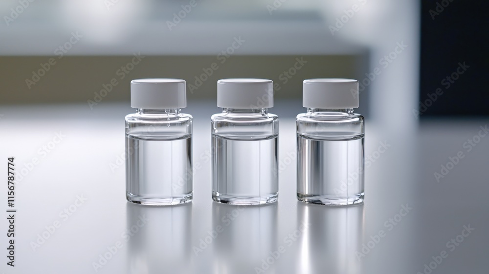 Clear liquid bottles in a minimalist setting product photography modern design Clear liquid bottles in a minimalist setting product photography modern design